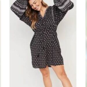 Old Navy Long Sleeve Black and Gray Printed Dress, Size Small